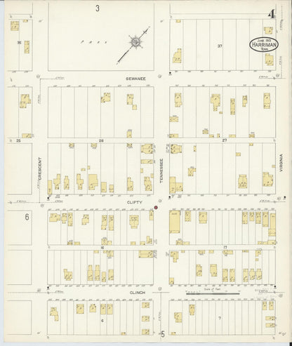 Sanborn Fire Insurance Map from Harriman, Roane County, Tennessee (1913), Sheet #0004 - Complete Map Set gallery image, historic Sanborn map, vintage wall art, Tennessee Tennessee