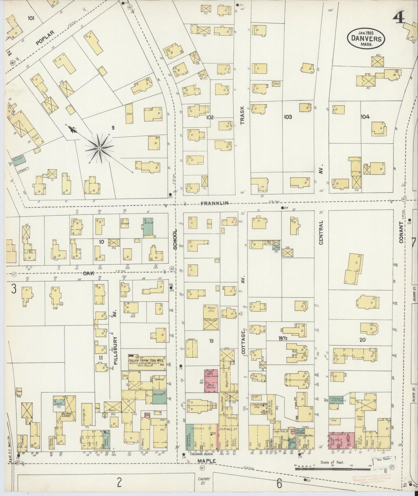 Sanborn Fire Insurance Map from Danvers, Essex County, Massachusetts (1903), Sheet #0004 - Complete Map Set gallery image, historic Sanborn map, vintage wall art, Massachusetts Massachusetts