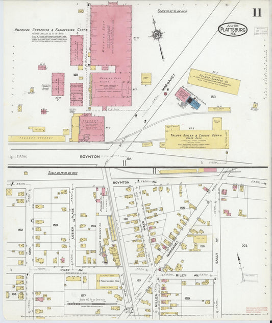 Sanborn Fire Insurance Map from Plattsburg, Clinton County, New York (1918), Sheet #0011 - Historic Sanborn Fire Insurance Map Print, vintage old map wall art, antique decor, genealogy gift, New York New York map