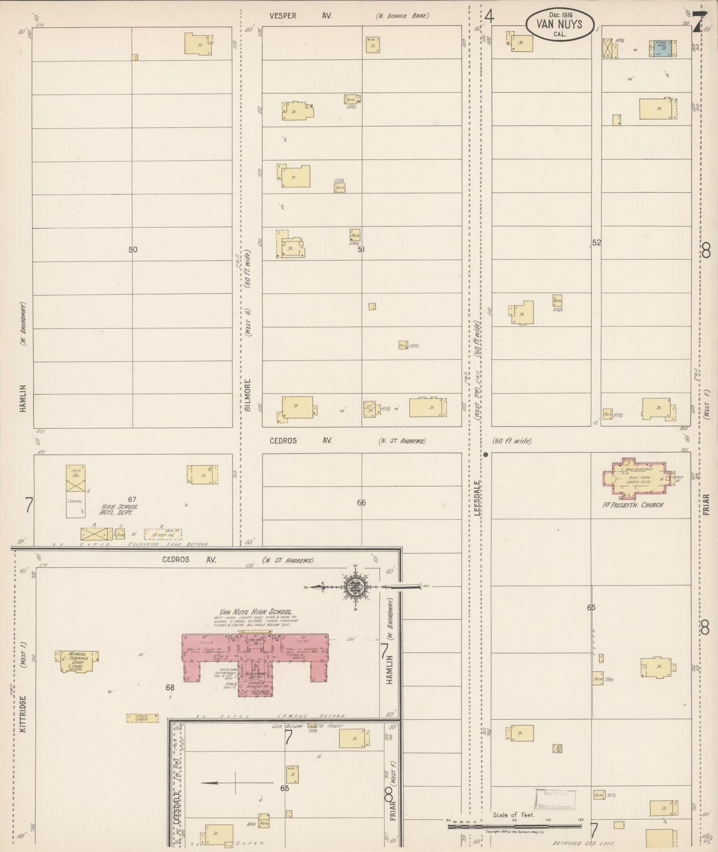 Sanborn Fire Insurance Map from Van Nuys, Los Angeles County, California (1918), Sheet #0007 - Complete Map Set gallery image, historic Sanborn map, vintage wall art, California California