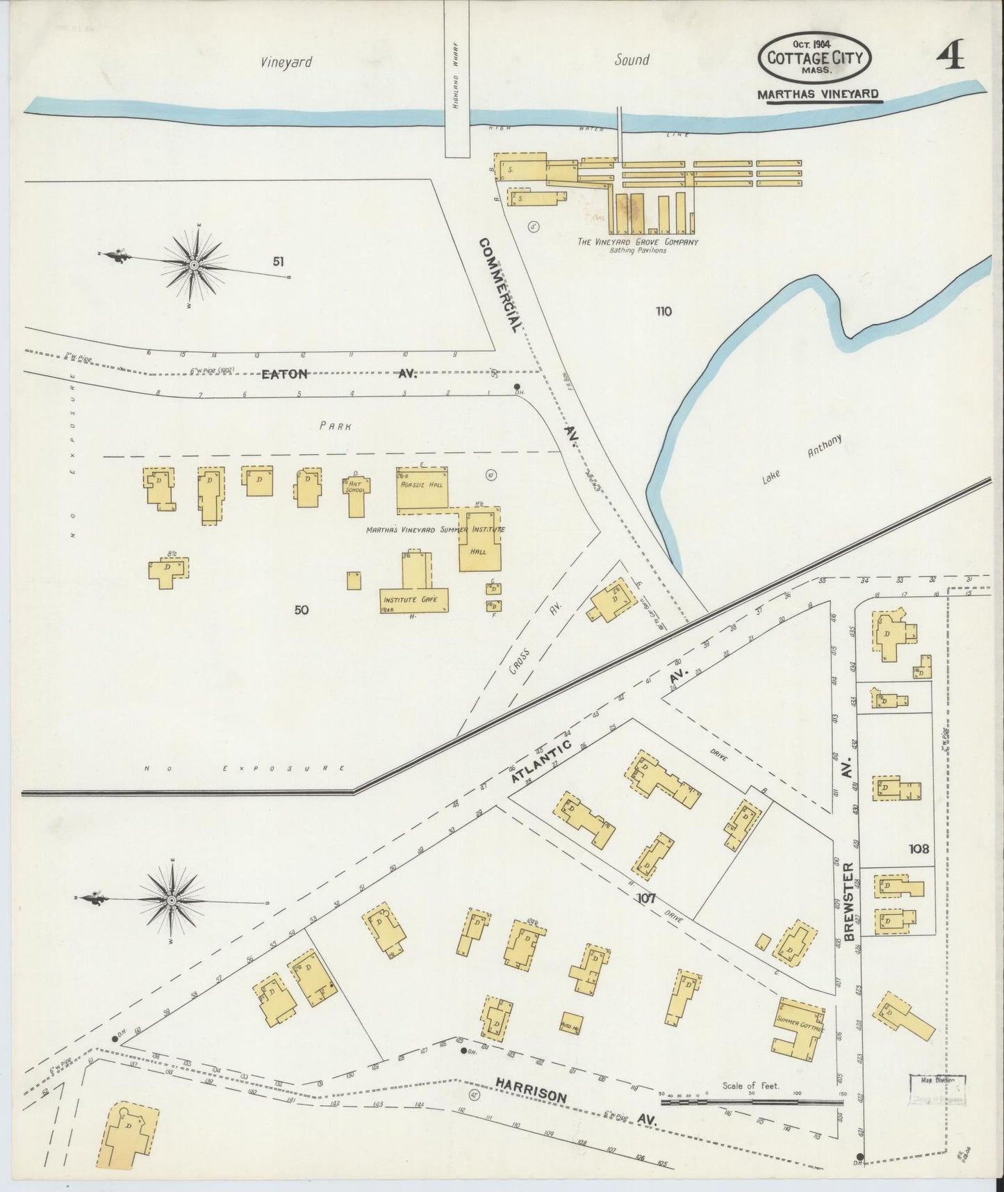 Sanborn Fire Insurance Map from Cottage City, Dukes County, Massachusetts (1904), Sheet #0004 - Complete Map Set gallery image, historic Sanborn map, vintage wall art, Massachusetts Massachusetts