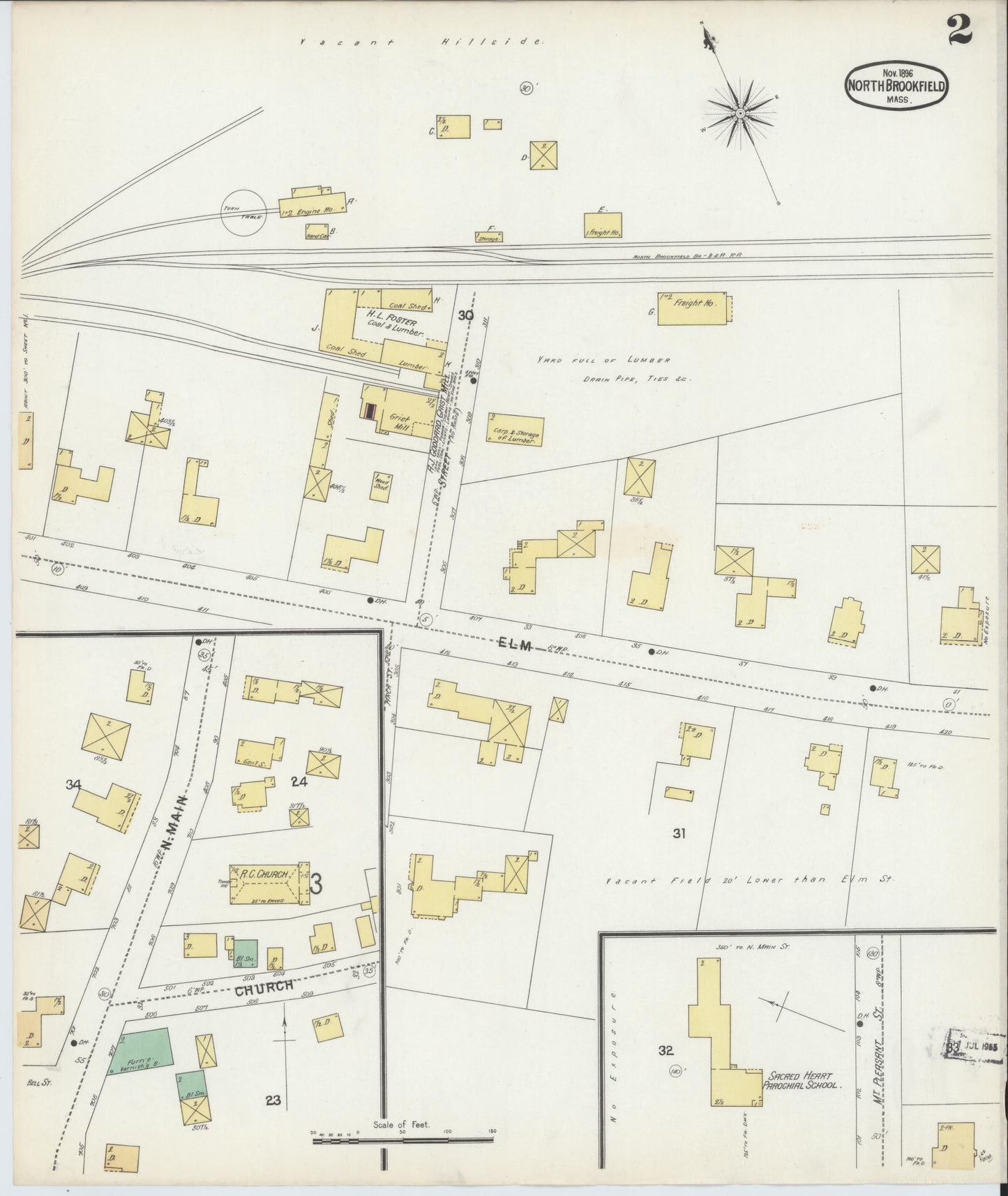 Sanborn Fire Insurance Map from North Brookfield, Worcester County, Massachusetts (1896), Sheet #0002 - Complete Map Set gallery image, historic Sanborn map, vintage wall art, Massachusetts Massachusetts