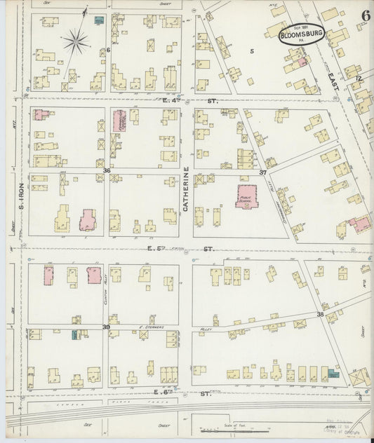 Sanborn Fire Insurance Map from Bloomsburg, Columbia County, Pennsylvania (1891), Sheet #0006 - Historic Sanborn Fire Insurance Map Print, vintage old map wall art, antique decor, genealogy gift, Pennsylvania Pennsylvania map