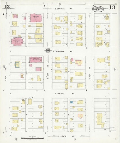 Sanborn Fire Insurance Map from Ponca City, Kay County, Oklahoma (1925), Sheet #0013 - Complete Map Set gallery image, historic Sanborn map, vintage wall art, Oklahoma Oklahoma