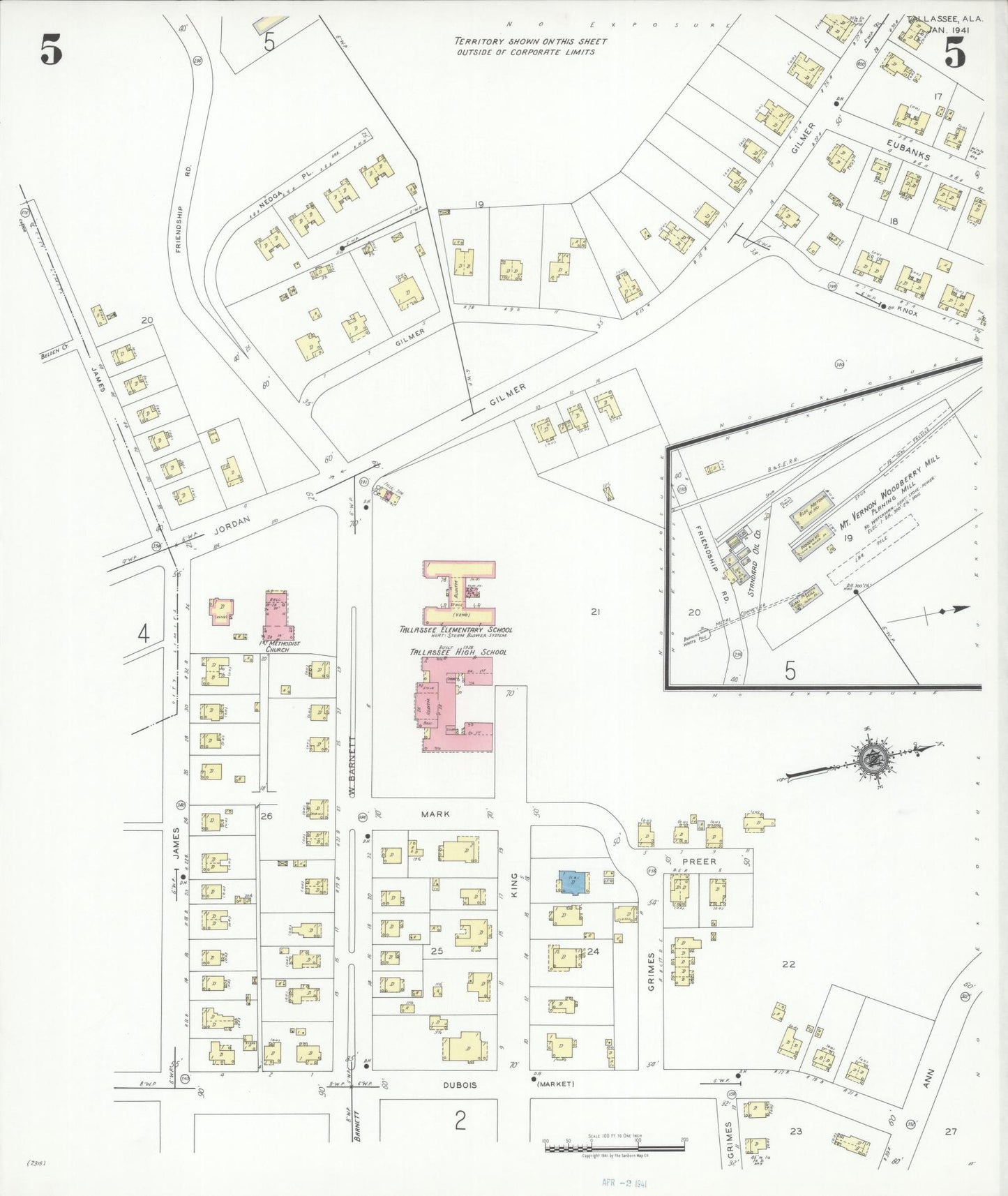 Sanborn Fire Insurance Map from Tallassee, Elmore And Tallapoosa Counties, Alabama (1941), Sheet #0005 - Complete Map Set gallery image, historic Sanborn map, vintage wall art, Alabama Alabama