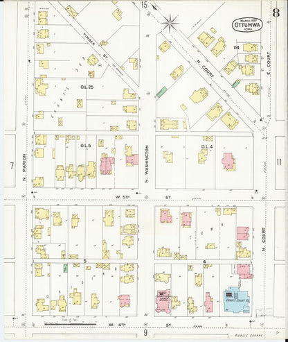 Sanborn Fire Insurance Map from Ottumwa, Wapello County, Iowa (1897), Sheet #0008 - Historic Sanborn Fire Insurance Map Print, vintage old map wall art