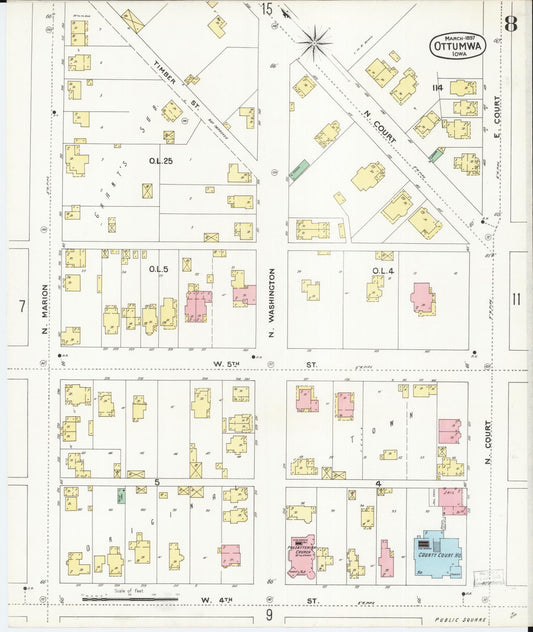 Sanborn Fire Insurance Map from Ottumwa, Wapello County, Iowa (1897), Sheet #0008 - Historic Sanborn Fire Insurance Map Print, vintage old map wall art