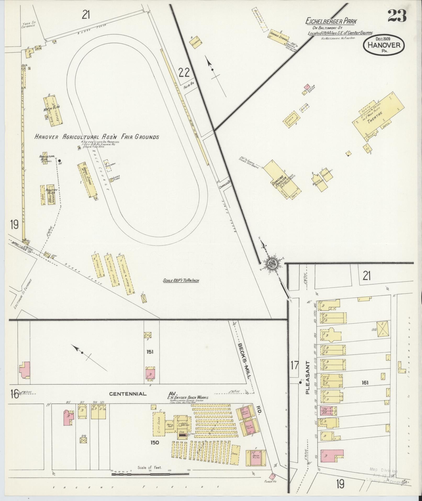 Sanborn Fire Insurance Map from Hanover, York County, Pennsylvania (1909), Sheet #0023 - Complete Map Set gallery image, historic Sanborn map, vintage wall art, Pennsylvania Pennsylvania