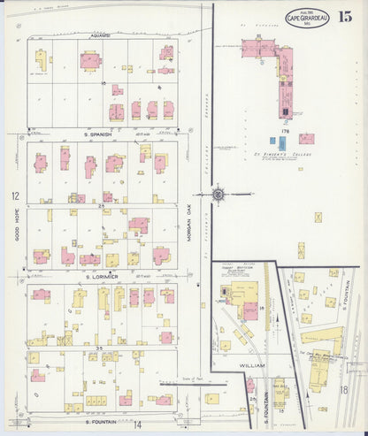 Sanborn Fire Insurance Map from Cape Girardeau, Cape Girardeau County, Missouri (1915), Sheet #0015 - Complete Map Set gallery image, historic Sanborn map, vintage wall art, Missouri Missouri
