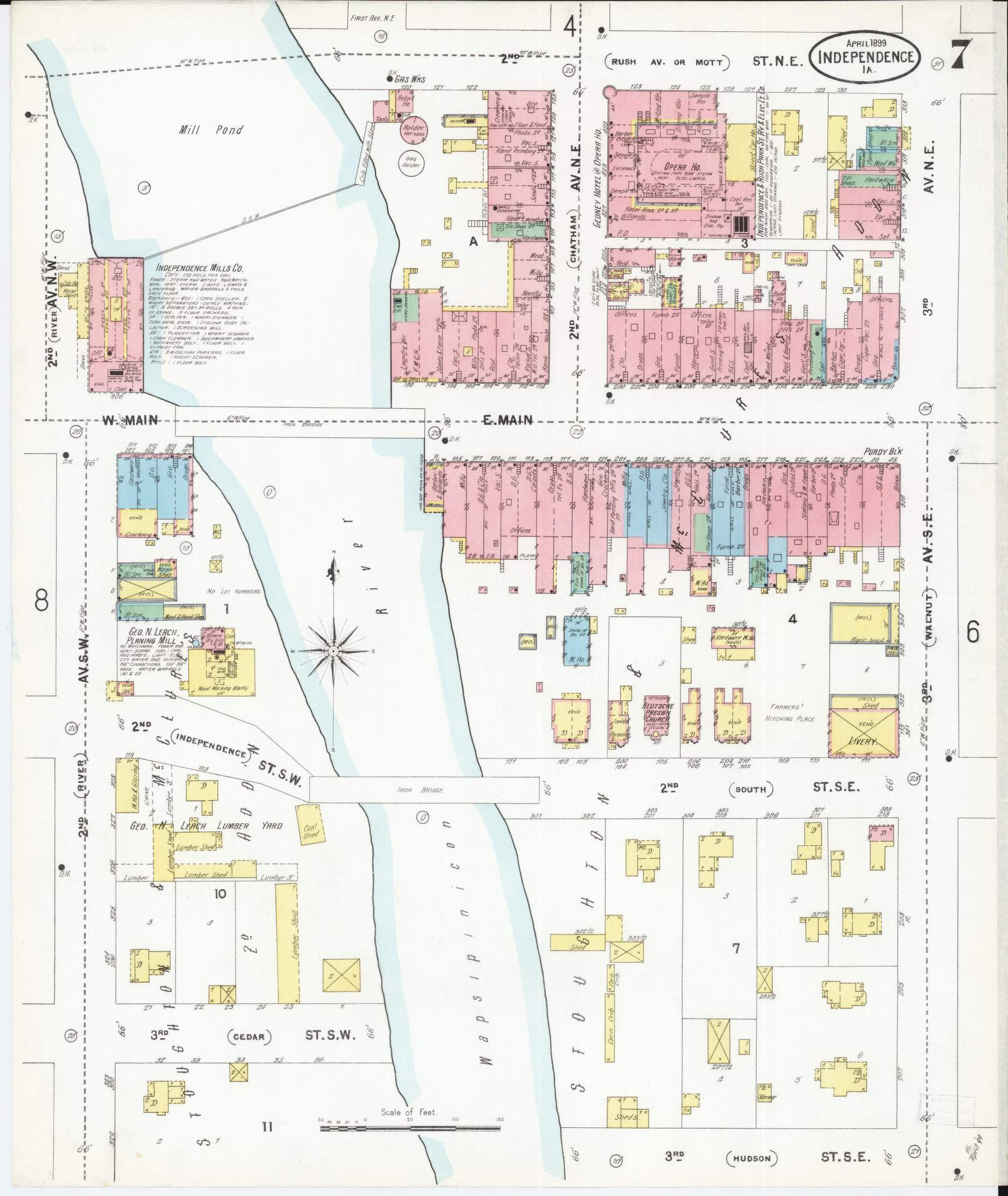 Sanborn Fire Insurance Map from Independence, Buchanan County, Iowa (1899), Sheet #0007 - Historic Sanborn Fire Insurance Map Print, vintage old map wall art