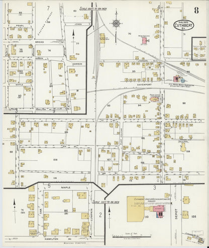 Sanborn Fire Insurance Map from Cuthbert, Randolph County, Georgia (1920), Sheet #0008 - Complete Map Set gallery image, historic Sanborn map, vintage wall art, Georgia Georgia