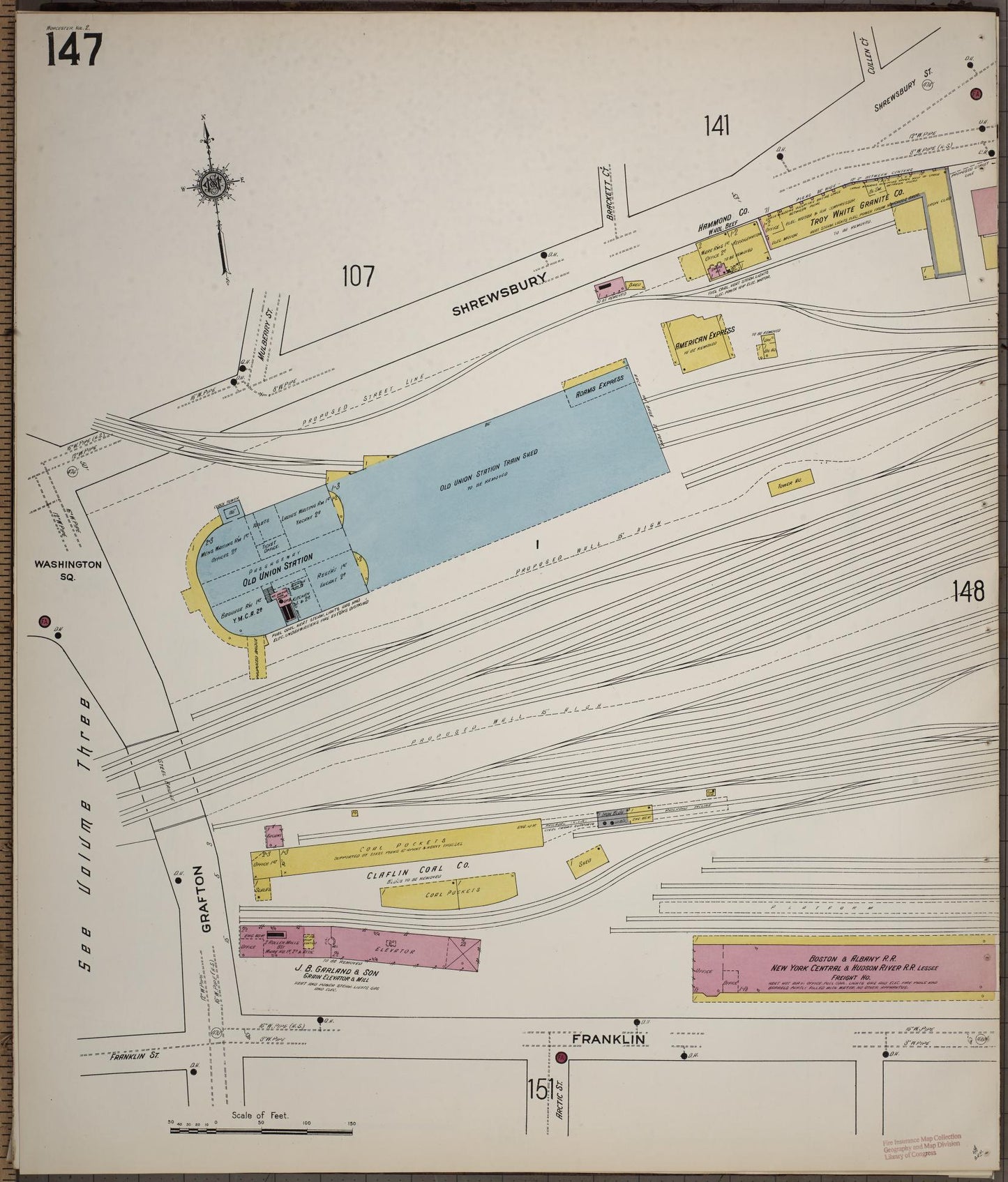 Sanborn Fire Insurance Map from Worcester, Worcester County, Massachusetts (1910), Sheet #0147 - Complete Map Set gallery image, historic Sanborn map, vintage wall art, Massachusetts Massachusetts