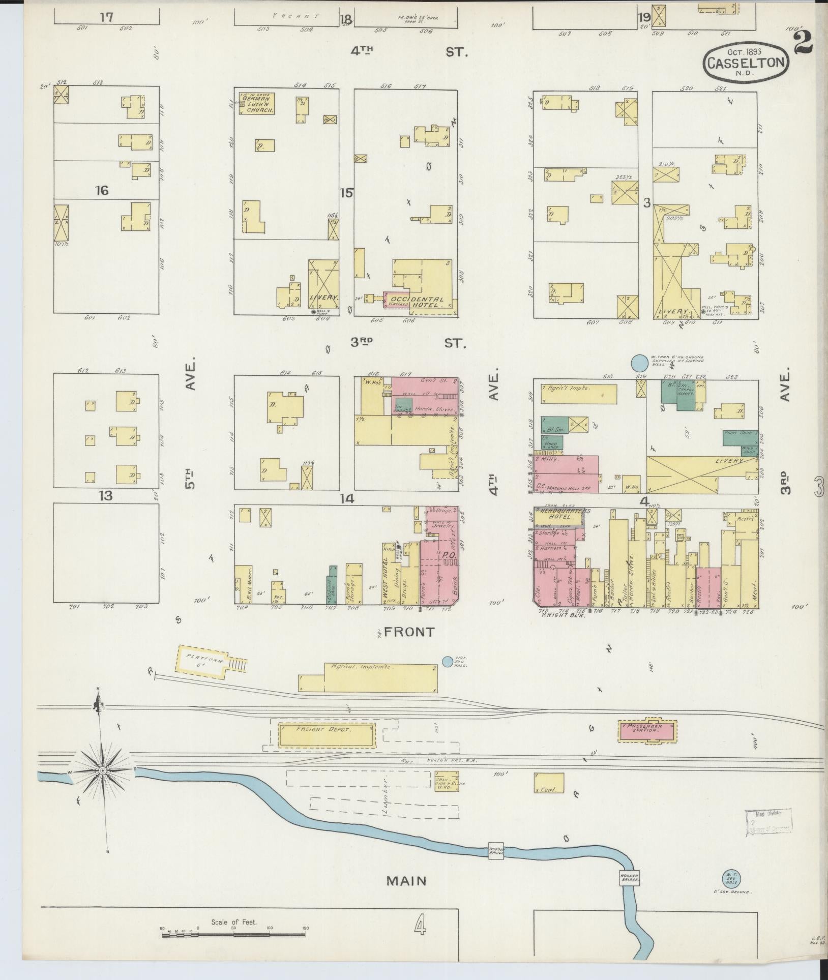 Sanborn Fire Insurance Map from Casselton, Cass County, North Dakota (1893), Sheet #0002 - Complete Map Set gallery image, historic Sanborn map, vintage wall art, North Dakota North Dakota