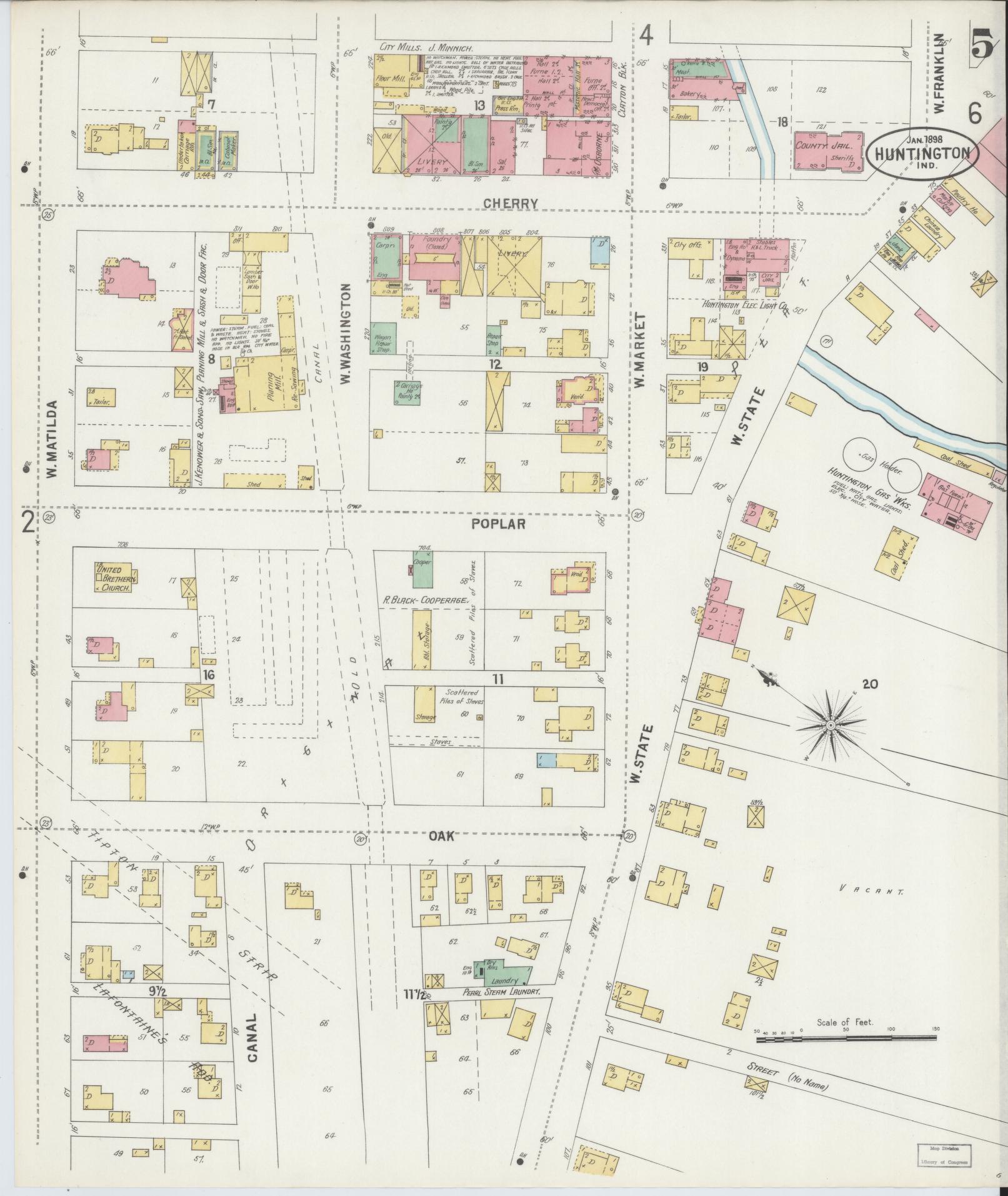 Sanborn Fire Insurance Map from Huntington, Huntington County, Indiana (1898), Sheet #0005 - Complete Map Set gallery image, historic Sanborn map, vintage wall art, Indiana Indiana