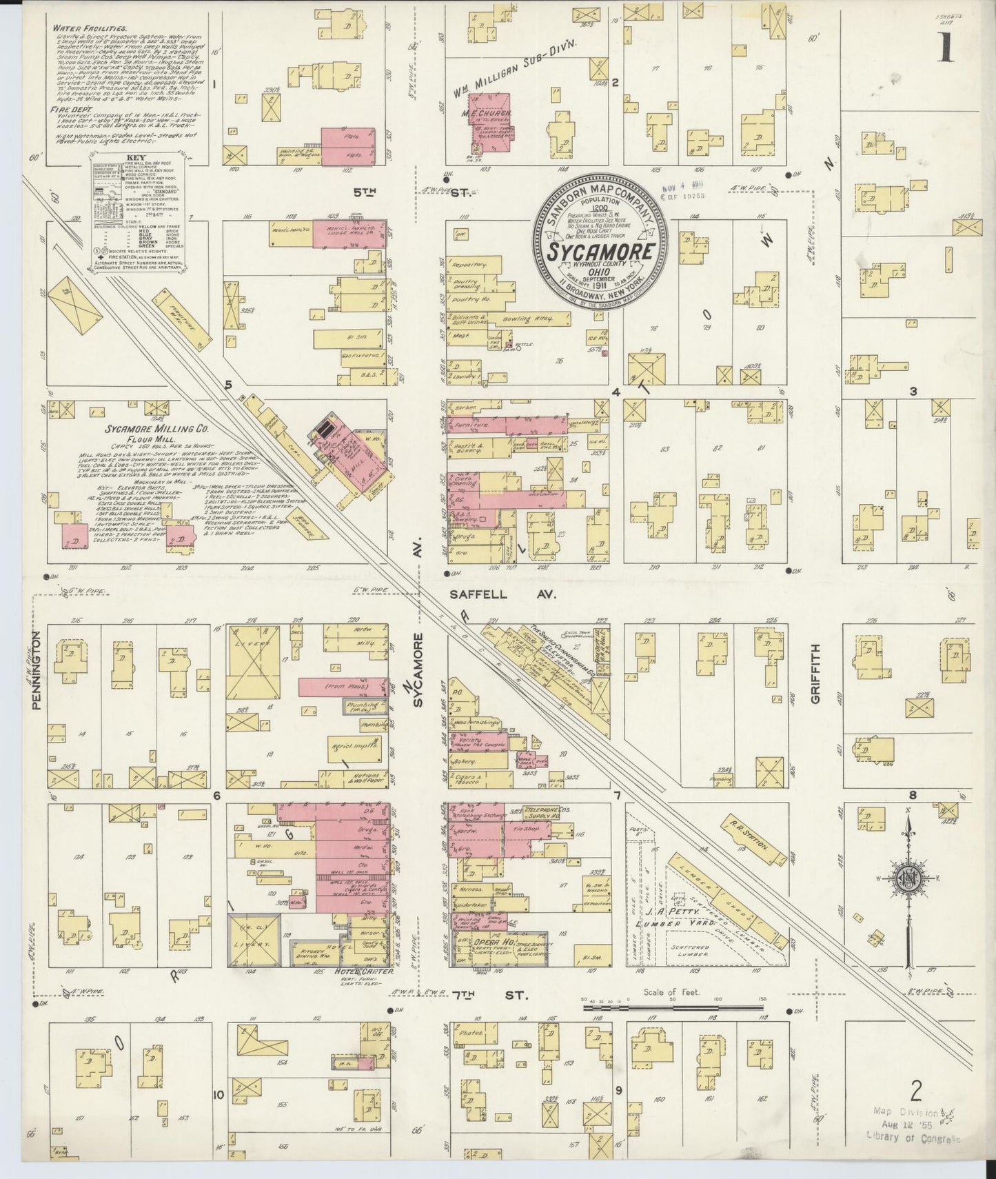Sanborn Fire Insurance Map from Sycamore, Wyandot County, Ohio (1911), Sheet #0001 - Complete Map Set gallery image, historic Sanborn map, vintage wall art, Ohio Ohio