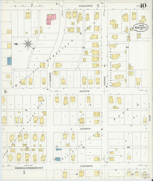 Sanborn Fire Insurance Map from New Castle, Henry County, Indiana (1908), Sheet #0010 - Historic Sanborn Fire Insurance Map Print, vintage old map wall art, antique decor, genealogy gift, Indiana Indiana map