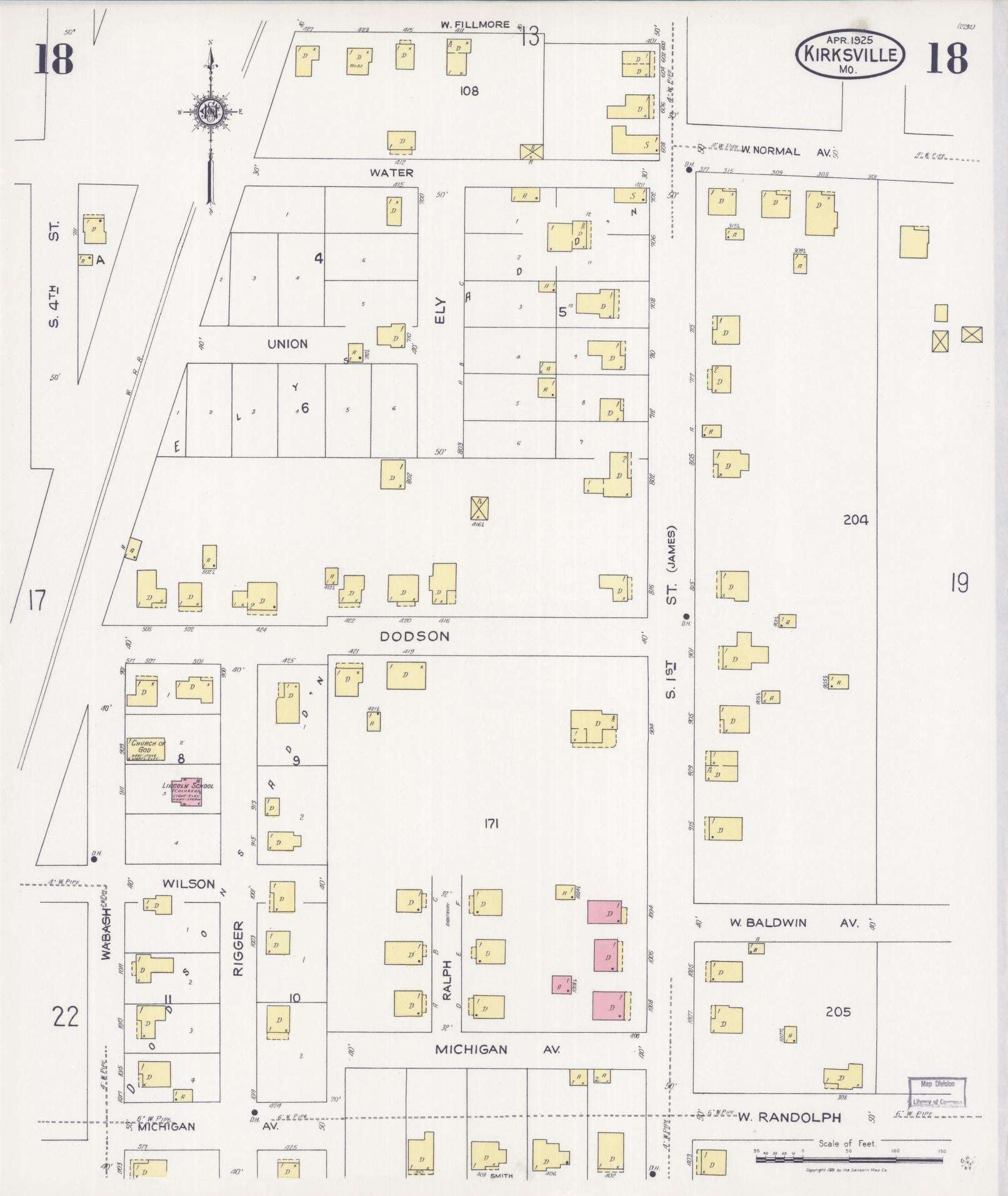 Sanborn Fire Insurance Map from Kirksville, Adair County, Missouri (1925), Sheet #0018 - Complete Map Set gallery image, historic Sanborn map, vintage wall art, Missouri Missouri