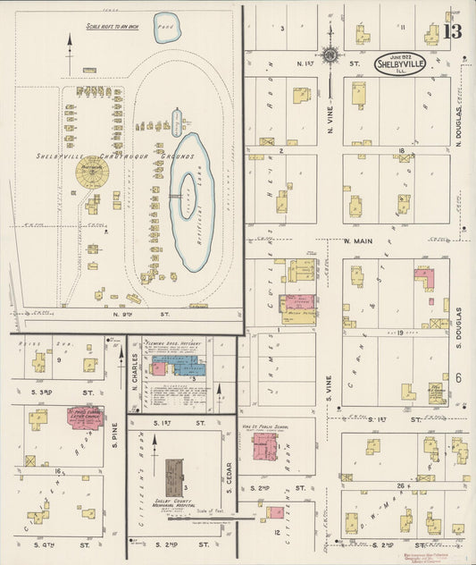 Sanborn Fire Insurance Map from Shelbyville, Shelby County, Illinois (1922), Sheet #0013 - Historic Sanborn Fire Insurance Map Print, vintage old map wall art, antique decor, genealogy gift, Illinois Illinois map