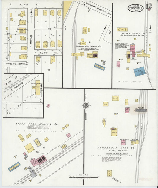 Sanborn Fire Insurance Map from Bicknell, Knox County, Indiana (1921), Sheet #0012 - Historic Sanborn Fire Insurance Map Print, vintage old map wall art, antique decor, genealogy gift, Indiana Indiana map