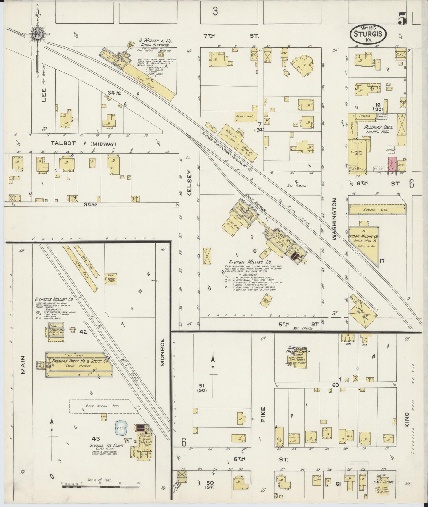 Sanborn Fire Insurance Map from Sturgis, Union County, Kentucky (1915), Sheet #0005 - Historic Sanborn Fire Insurance Map Print, vintage old map wall art, antique decor, genealogy gift, Kentucky Kentucky map