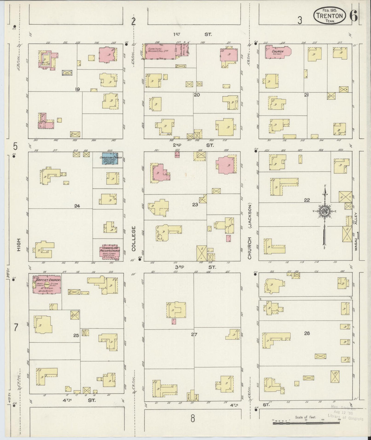 Sanborn Fire Insurance Map from Trenton, Gibson County, Tennessee (1915), Sheet #0006 - Complete Map Set gallery image, historic Sanborn map, vintage wall art, Tennessee Tennessee