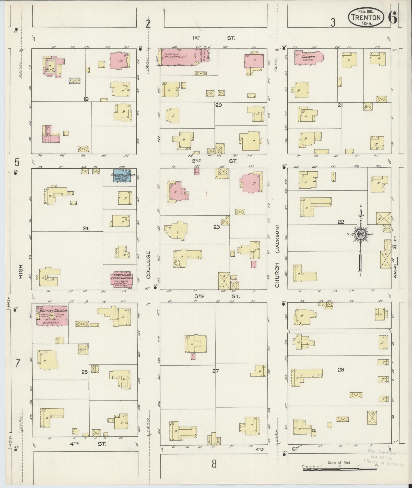 Sanborn Fire Insurance Map from Trenton, Gibson County, Tennessee (1915), Sheet #0006 - Complete Map Set gallery image, historic Sanborn map, vintage wall art, Tennessee Tennessee