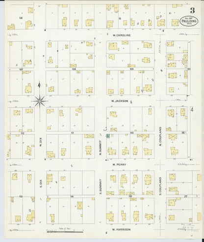 Sanborn Fire Insurance Map from Paulding, Paulding County, Ohio (1907), Sheet #0003 - Historic Sanborn Fire Insurance Map Print, vintage old map wall art, antique decor, genealogy gift, Ohio Ohio map