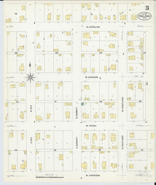 Sanborn Fire Insurance Map from Paulding, Paulding County, Ohio (1907), Sheet #0003 - Historic Sanborn Fire Insurance Map Print, vintage old map wall art, antique decor, genealogy gift, Ohio Ohio map