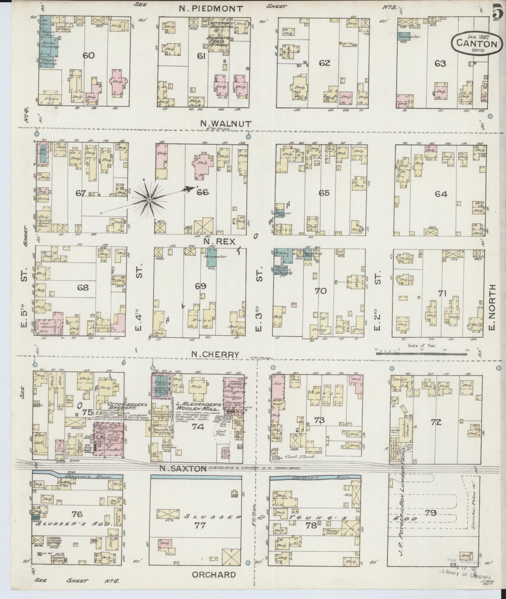 Sanborn Fire Insurance Map from Canton, Stark County, Ohio (1887), Sheet #0005 - Historic Sanborn Fire Insurance Map Print, vintage old map wall art, antique decor, genealogy gift, Ohio Ohio map