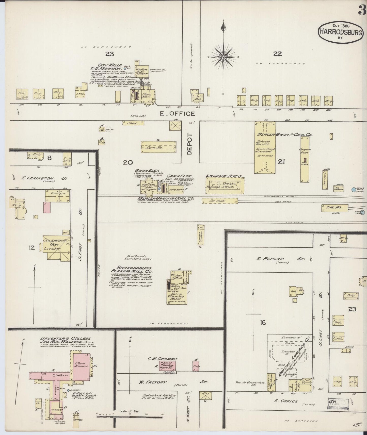 Sanborn Fire Insurance Map from Harrodsburg, Mercer County, Kentucky (1886), Sheet #0003 - Complete Map Set gallery image, historic Sanborn map, vintage wall art, Kentucky Kentucky