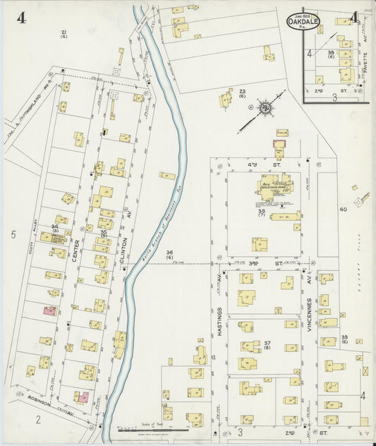 Sanborn Fire Insurance Map from Oakdale, Allegheny County, Pennsylvania (1924), Sheet #0004 - Historic Sanborn Fire Insurance Map Print, vintage old map wall art, antique decor, genealogy gift, Pennsylvania Pennsylvania map