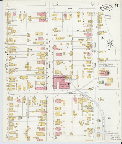 Sanborn Fire Insurance Map from Gallipolis, Gallia County, Ohio (1908), Sheet #0009 - Historic Sanborn Fire Insurance Map Print, vintage old map wall art, antique decor, genealogy gift, Ohio Ohio map