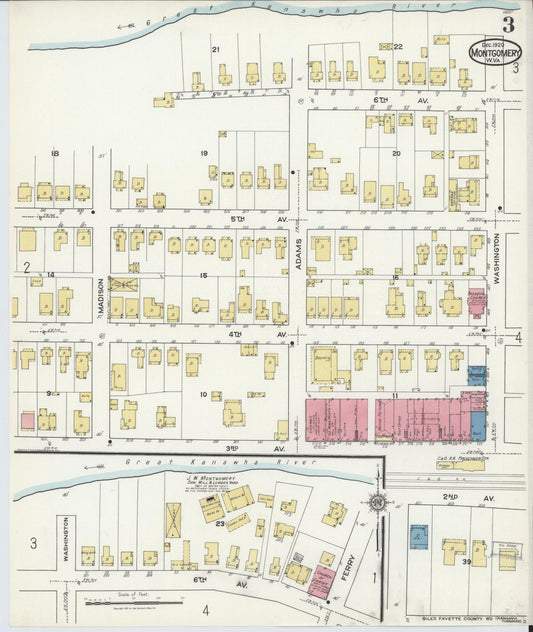 Sanborn Fire Insurance Map from Montgomery, Fayette County, West Virginia (1920), Sheet #0003 - Historic Sanborn Fire Insurance Map Print, vintage old map wall art, antique decor, genealogy gift, West Virginia West Virginia map