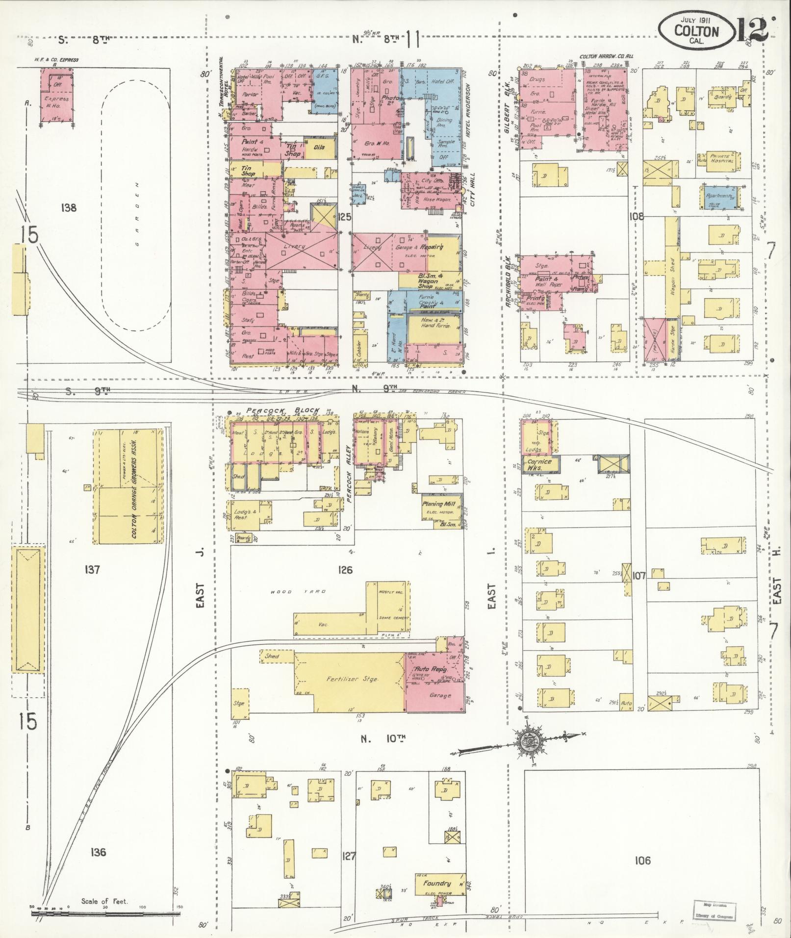 Sanborn Fire Insurance Map from Colton, San Bernardino County, California (1911), Sheet #0012 - Complete Map Set gallery image, historic Sanborn map, vintage wall art, California California
