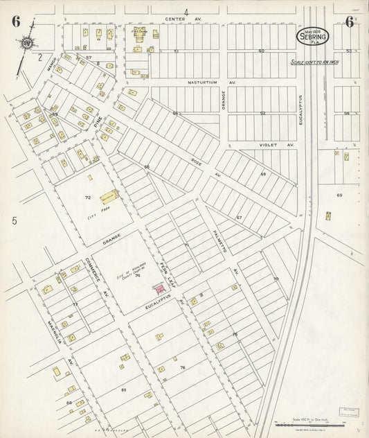 Sanborn Fire Insurance Map from Sebring, Highlands County, Florida (1924), Sheet #0006 - Historic Sanborn Fire Insurance Map Print, vintage old map wall art, antique decor, genealogy gift, Florida Florida map