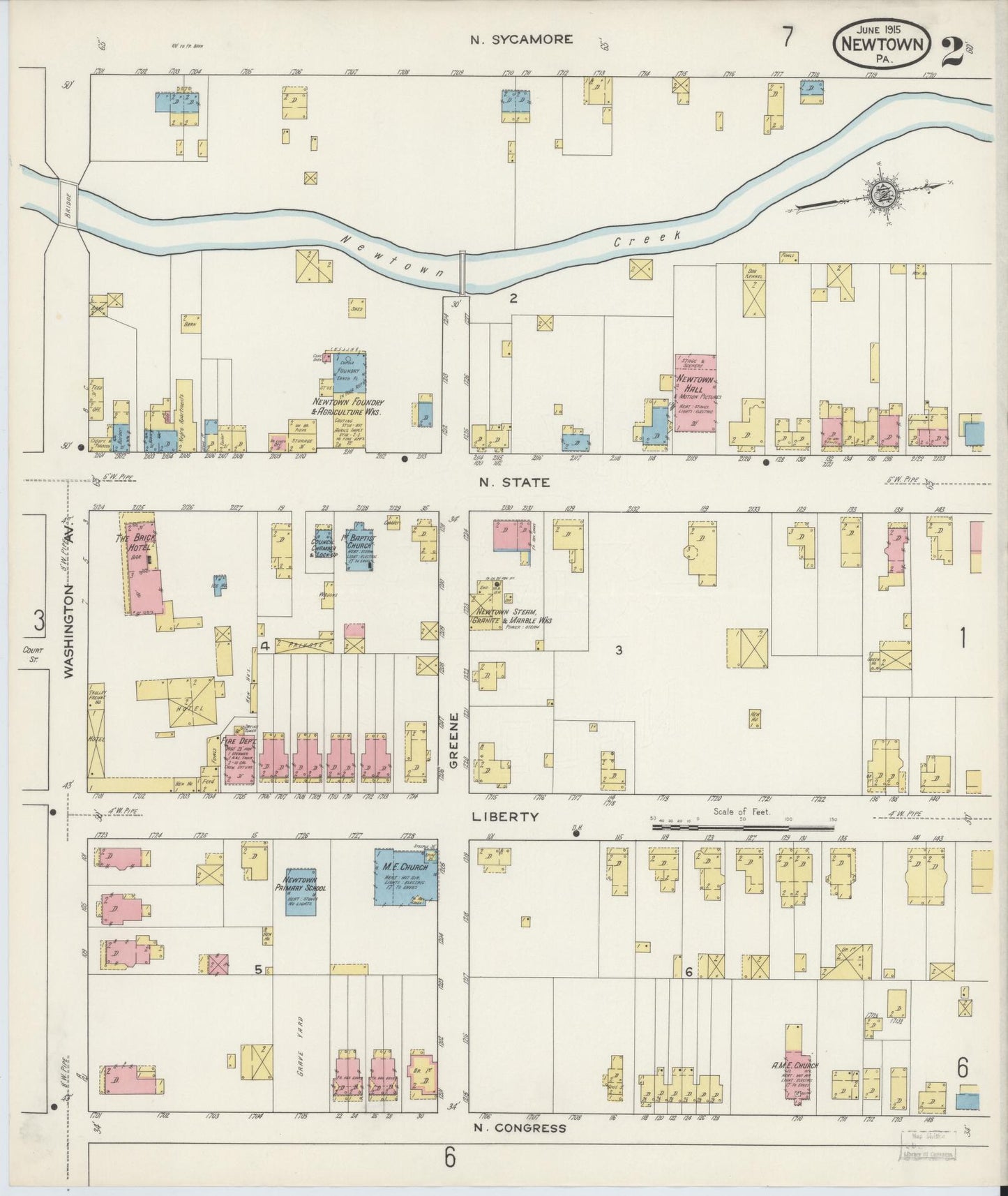 Sanborn Fire Insurance Map from Newtown, Bucks County, Pennsylvania (1915), Sheet #0002 - Complete Map Set gallery image, historic Sanborn map, vintage wall art, Pennsylvania Pennsylvania
