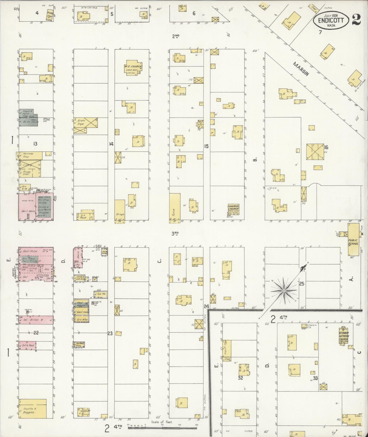 Sanborn Fire Insurance Map from Endicott, Whitman County, Washington (1908), Sheet #0002 - Complete Map Set gallery image, historic Sanborn map, vintage wall art, Washington Washington