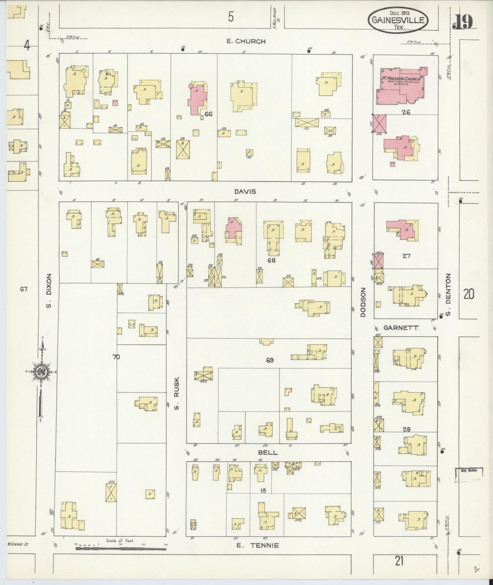 Sanborn Fire Insurance Map from Gainesville, Cooke County, Texas (1913), Sheet #0019 - Complete Map Set gallery image, historic Sanborn map, vintage wall art, Texas Texas