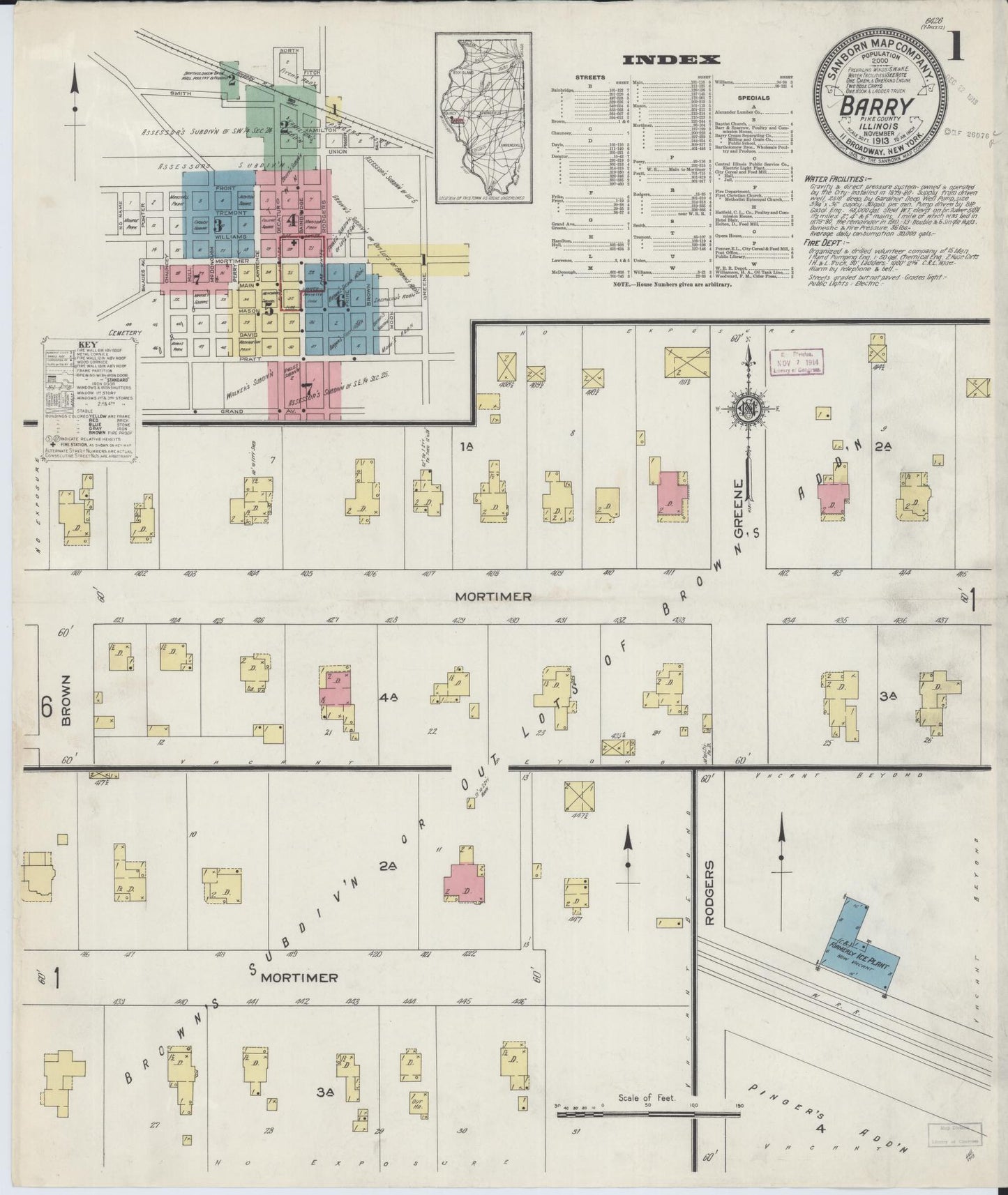 Sanborn Fire Insurance Map from Barry, Pike County, Illinois (1913), Sheet #0001 - Complete Map Set gallery image, historic Sanborn map, vintage wall art, Illinois Illinois