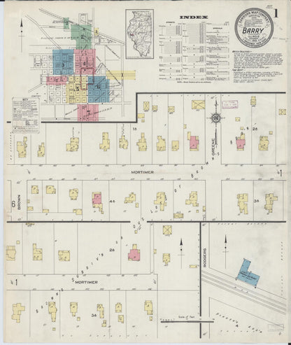 Sanborn Fire Insurance Map from Barry, Pike County, Illinois (1913), Sheet #0001 - Complete Map Set gallery image, historic Sanborn map, vintage wall art, Illinois Illinois