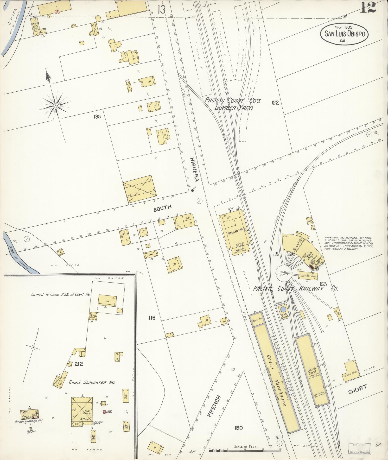Sanborn Fire Insurance Map from San Luis Obispo, San Luis Obispo County, California (1903), Sheet #0012 - Complete Map Set gallery image, historic Sanborn map, vintage wall art, California California