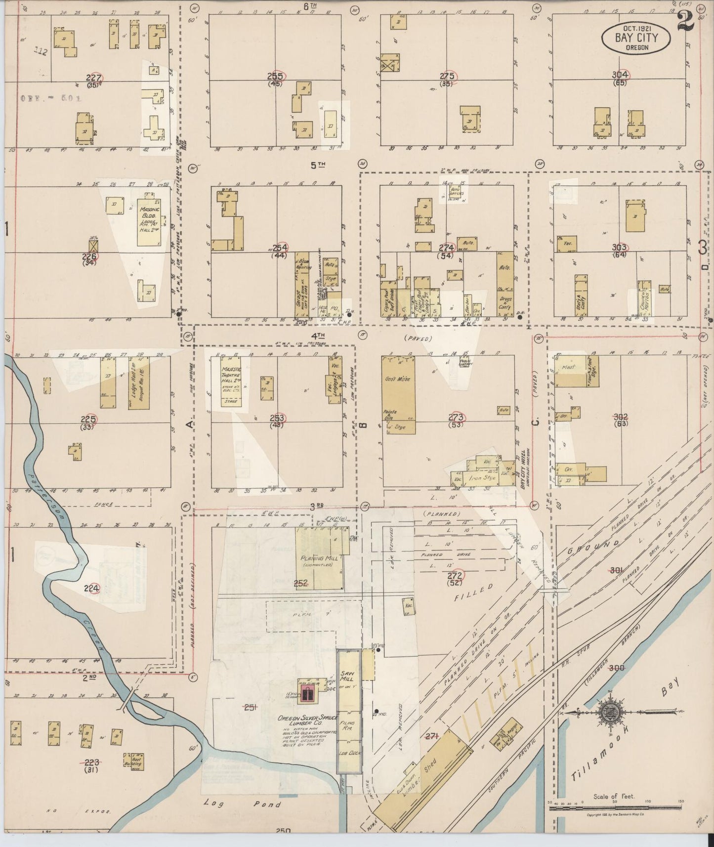 Sanborn Fire Insurance Map from Bay City, Tillamook County, Oregon (1928), Sheet #0002 - Complete Map Set gallery image, historic Sanborn map, vintage wall art, Oregon Oregon