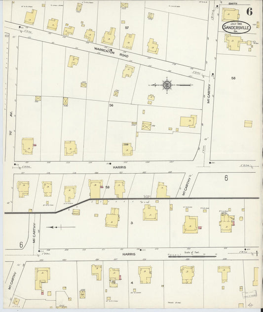 Sanborn Fire Insurance Map from Sandersville, Washington County, Georgia (1913), Sheet #0006 - Historic Sanborn Fire Insurance Map Print, vintage old map wall art, antique decor, genealogy gift, Georgia Georgia map