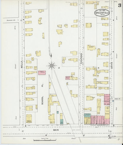 Sanborn Fire Insurance Map from Greenfield, Franklin County, Massachusetts (1892), Sheet #0003 - Historic Sanborn Fire Insurance Map Print, vintage old map wall art, antique decor, genealogy gift, Massachusetts Massachusetts map