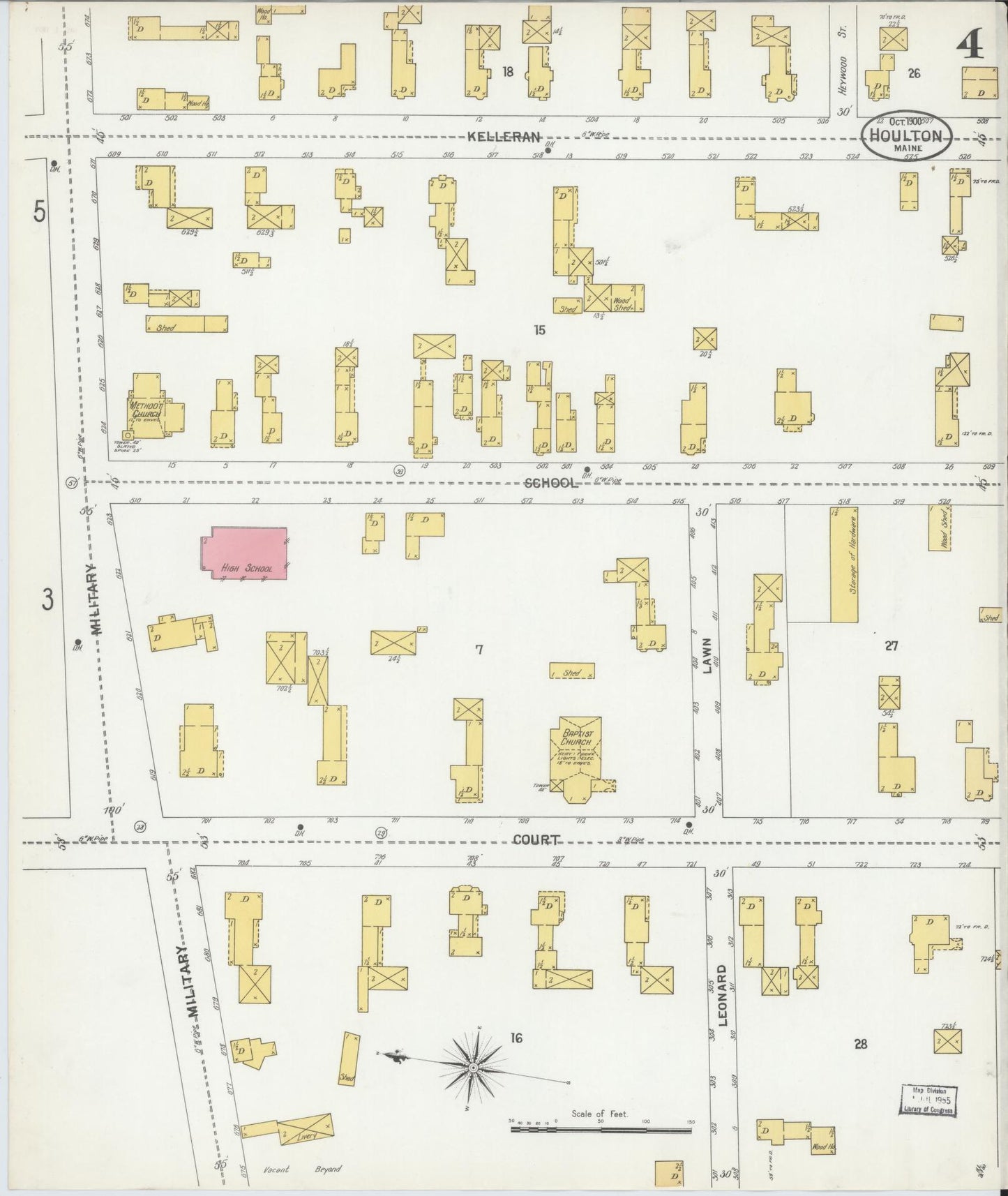 Sanborn Fire Insurance Map from Houlton, Aroostook County, Maine (1900), Sheet #0004 - Complete Map Set gallery image, historic Sanborn map, vintage wall art, Maine Maine