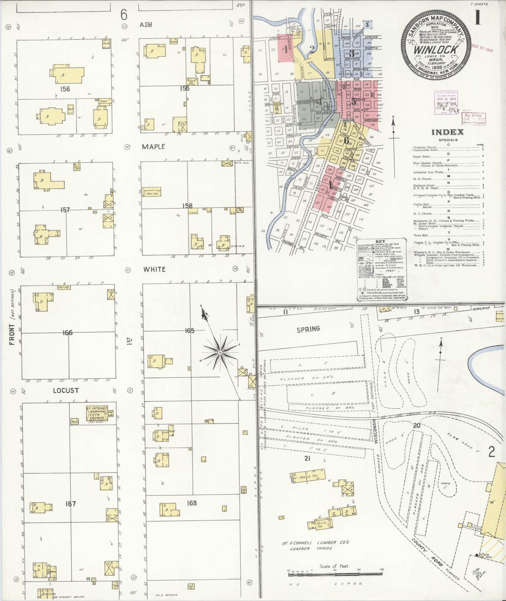 Sanborn Fire Insurance Map from Winlock, Lewis County, Washington (1909), Sheet #0001 - Complete Map Set gallery image, historic Sanborn map, vintage wall art, Washington Washington
