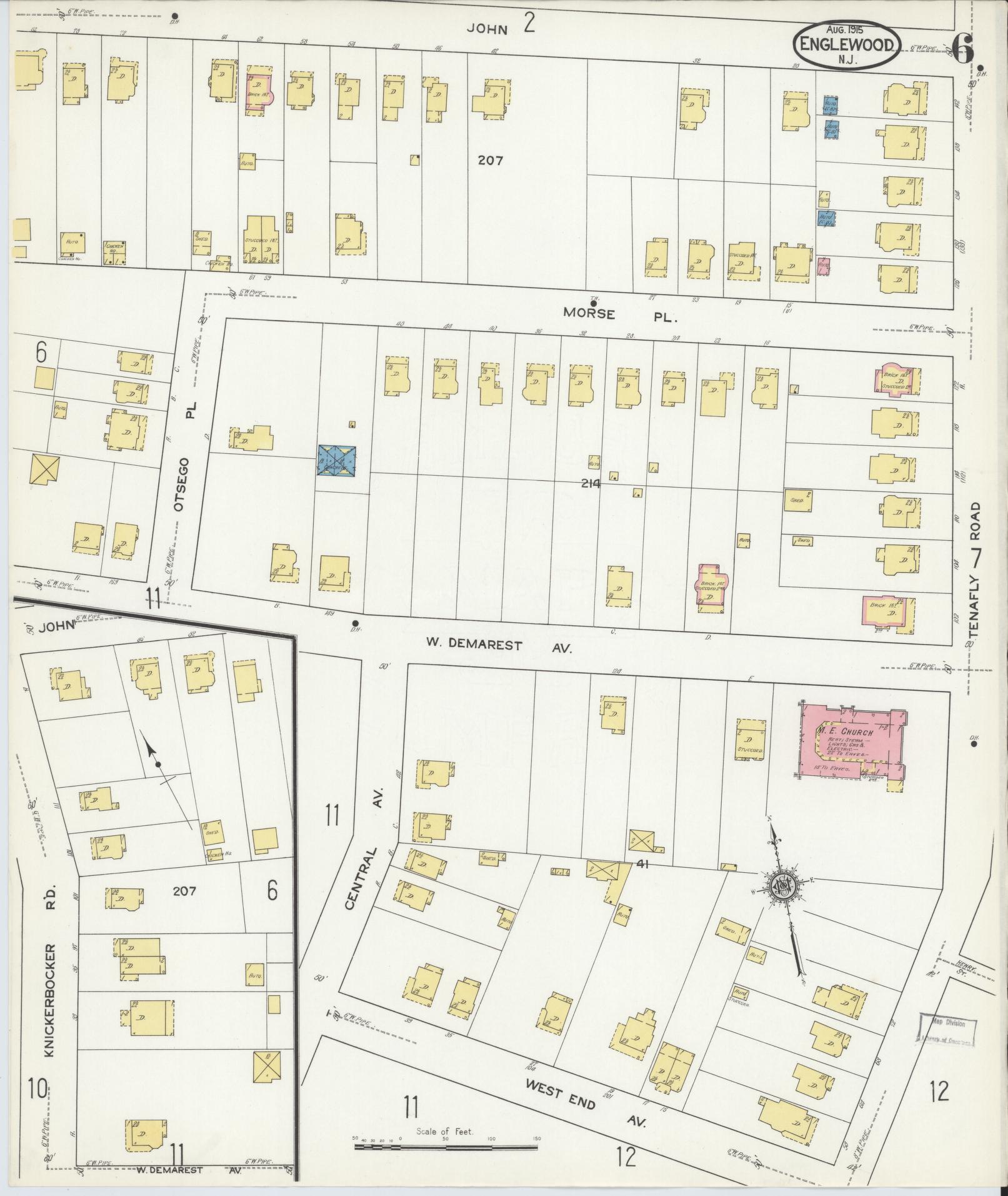 Sanborn Fire Insurance Map from Englewood, Bergen County, New Jersey (1915), Sheet #0006 - Complete Map Set gallery image, historic Sanborn map, vintage wall art, New Jersey New Jersey