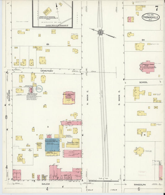 Sanborn Fire Insurance Map from Thomasville, Davidson County, North Carolina (1913), Sheet #0007 - Historic Sanborn Fire Insurance Map Print, vintage old map wall art, antique decor, genealogy gift, North Carolina North Carolina map
