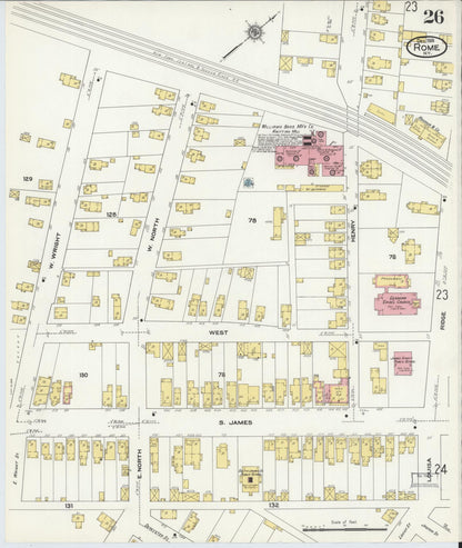 Sanborn Fire Insurance Map from Rome, Oneida County, New York (1909), Sheet #0026 - Historic Sanborn Fire Insurance Map Print, vintage old map wall art, antique decor, genealogy gift, New York New York map