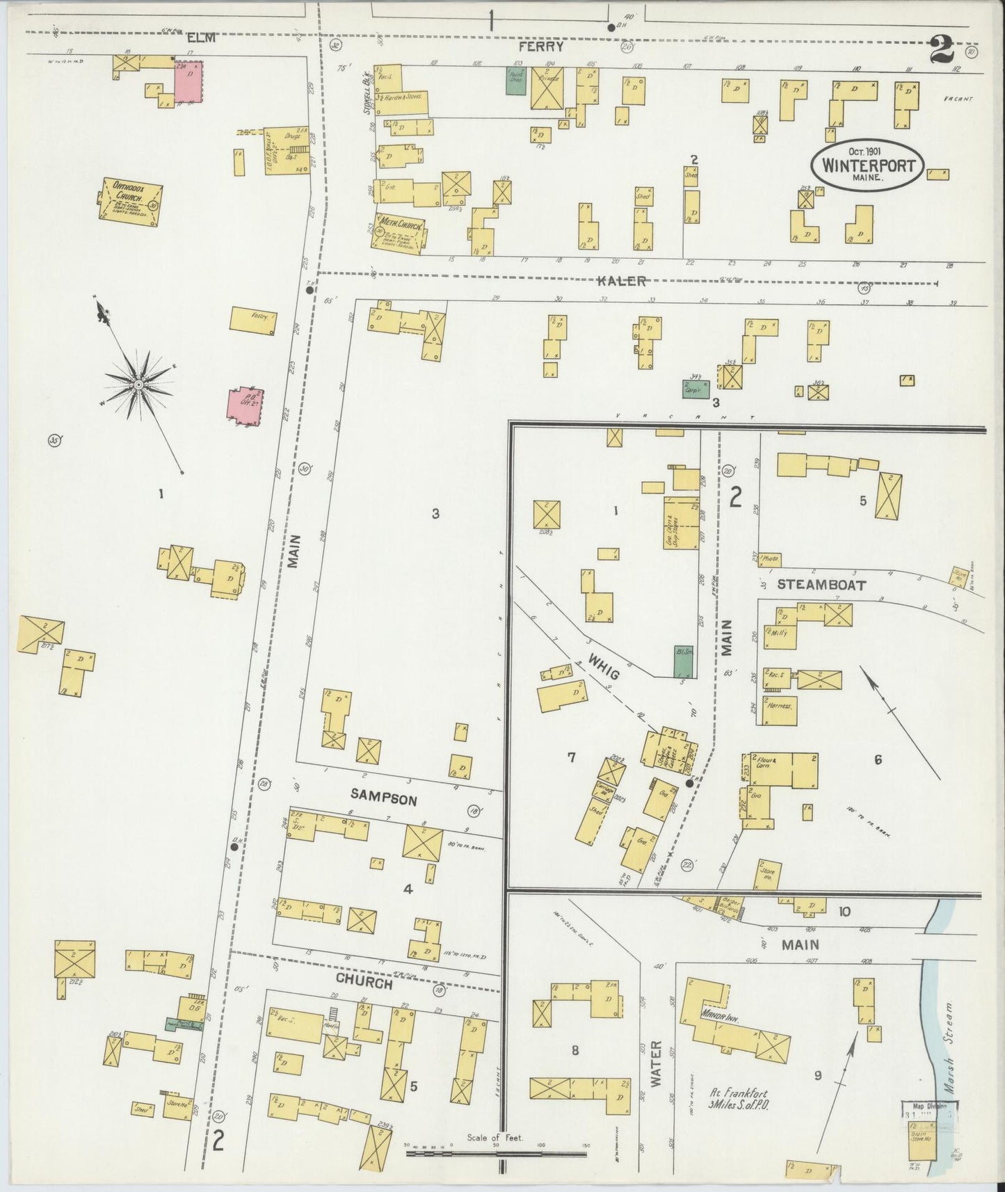 Sanborn Fire Insurance Map from Winterport, Waldo County, Maine (1901), Sheet #0002 - Complete Map Set gallery image, historic Sanborn map, vintage wall art, Maine Maine